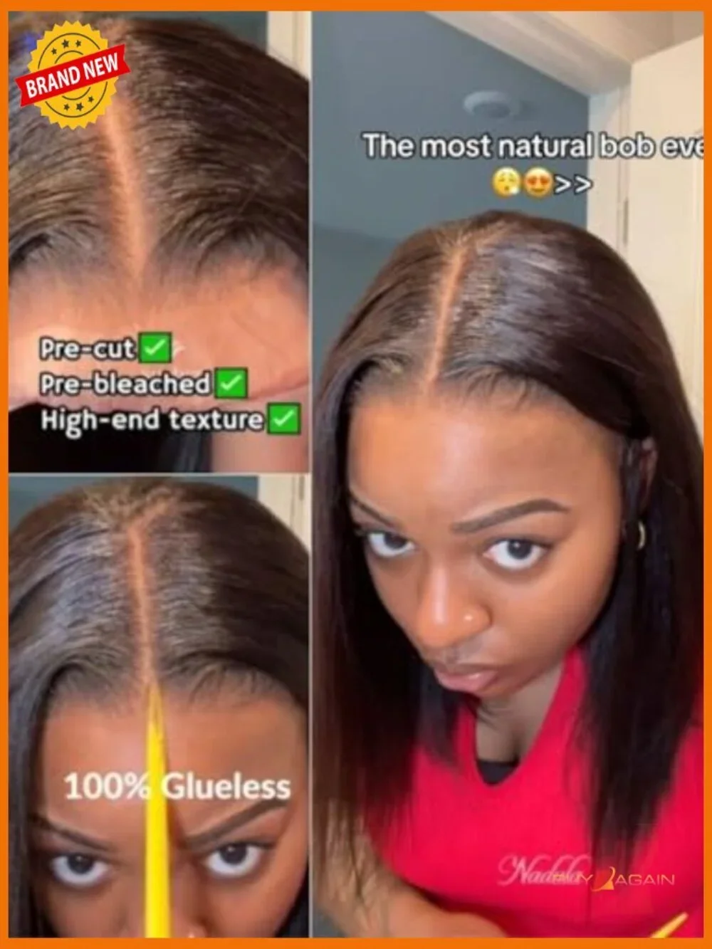 Human Hair Yaki Straight Bob Lace Front Wig Glueless Pre Cut